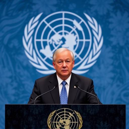 Foto del Segretario Generale dell'ONU che parla durante una conferenza stampa