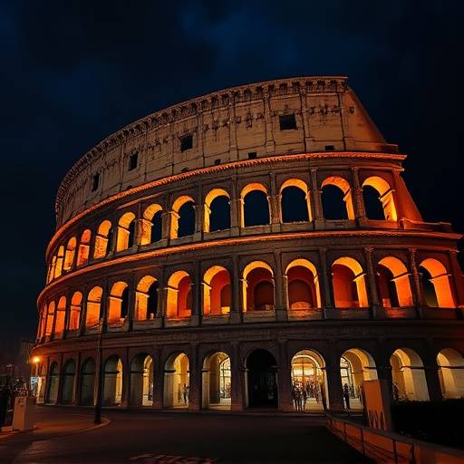 Il Colosseo illuminato di notte durante un festival cinematografico.