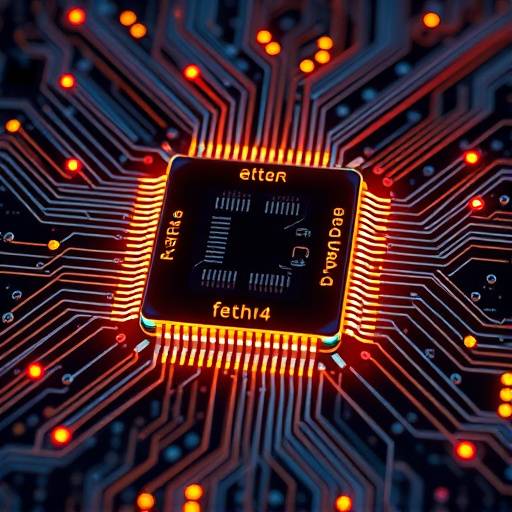 Illustrazione di un chip per computer con circuiti luminosi