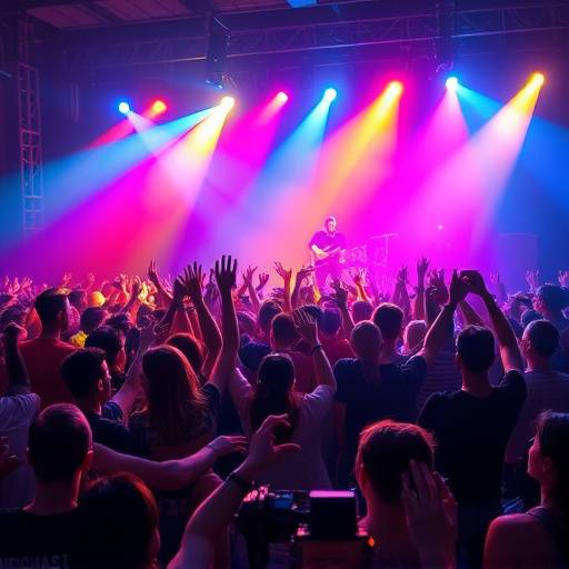 Un concerto rock dal vivo con una folla numerosa e luci colorate.