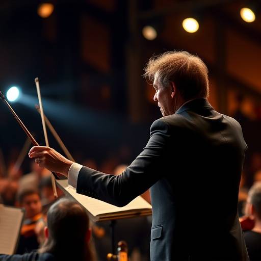 Un direttore d'orchestra dirige un'orchestra sinfonica.