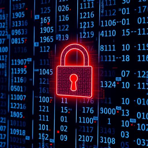 Un display che mostra dati sulla sicurezza cibernetica con lucchetti e codice binario