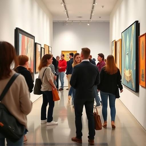 Un gruppo di persone che visitano una galleria d'arte moderna.