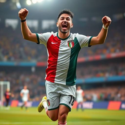 Un'immagine di un calciatore italiano che esulta dopo aver segnato un gol durante una partita importante