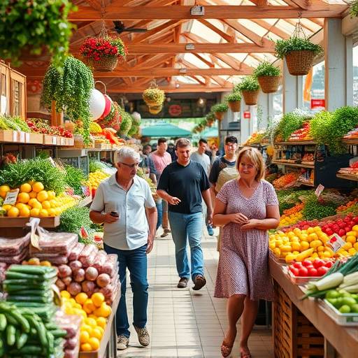 Una famiglia che fa la spesa in un mercato locale